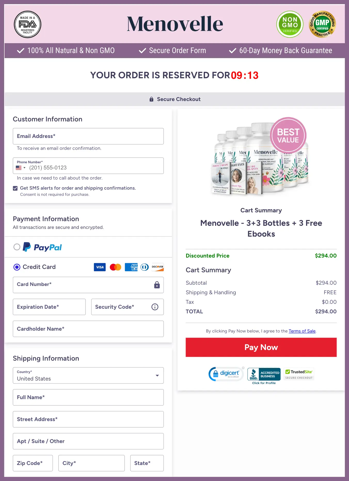 Menovelle Official Website Secure Order Page